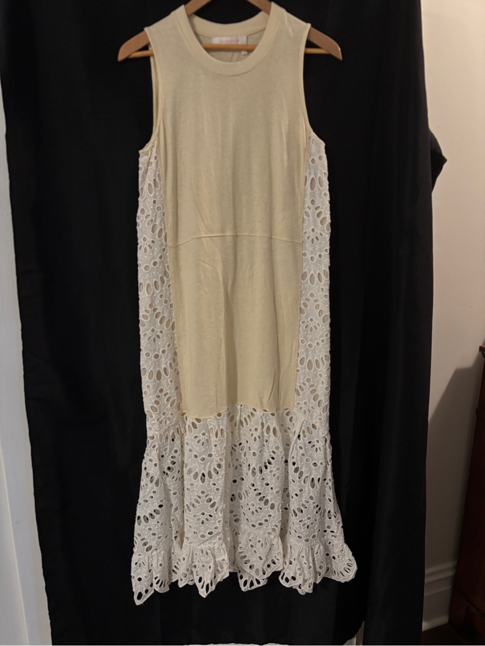 See by Chloรฉ Cream Knit Maxi Dress with White Eyelet Panels